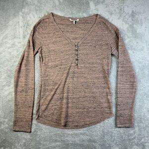 BKE Shirt Womens Medium Brown Henley Long Sleeve Waffle Button Comfy Stretch Top
